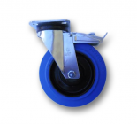 LB+M 22 tip. Ø200 mm forgó fékes kerék poliamid tárcsával, kék nyommentes rugalmas gumi bevonatú futófelülettel 